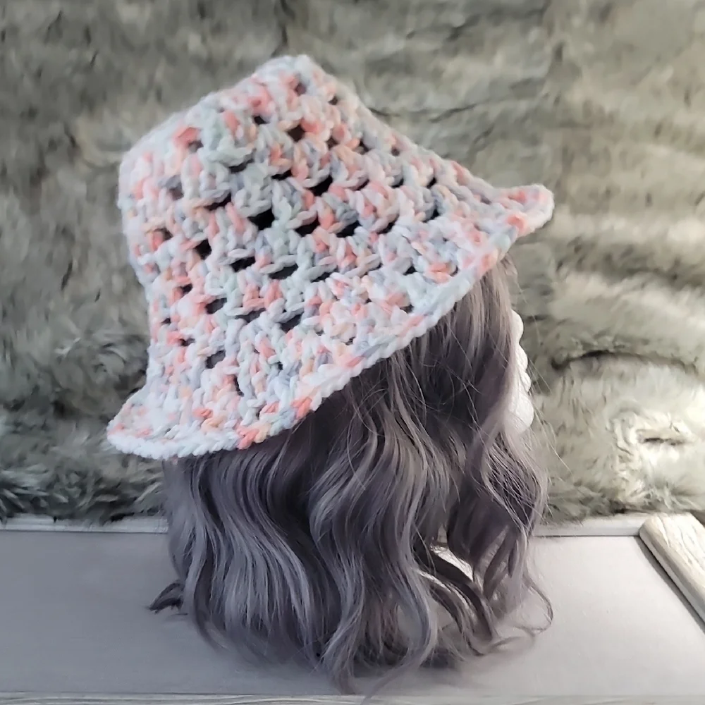 Hand crochet Granny Square Multicolor Bucket Hat